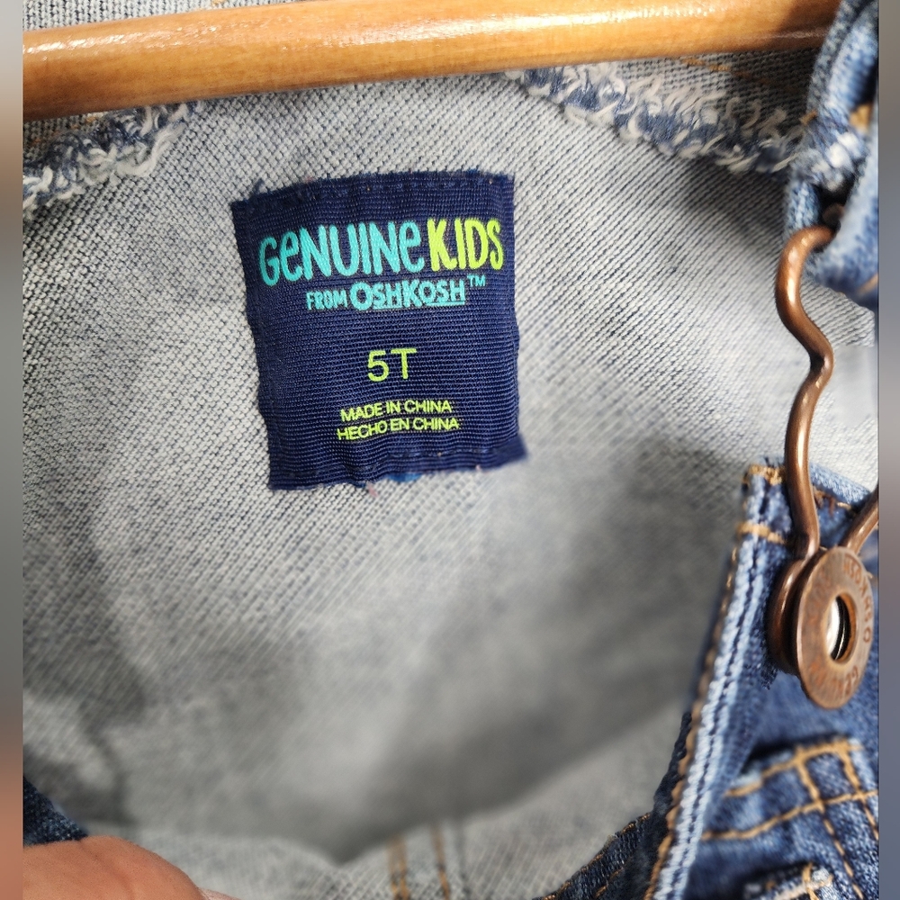 Genuine Kids OshKosh Denim Overalls 5T | Adjustable Straps | Classic Blue - Picture 5 of 9